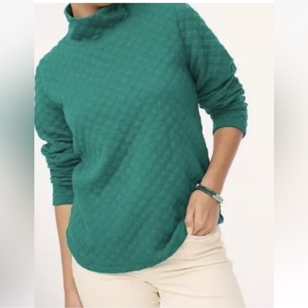 J. Crew Green Quilted Mock Neck Cozy Chore Sweatshirt size S